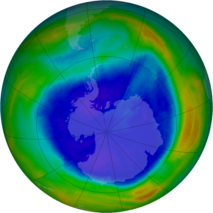 Antarctic ozone map for 05 September 2001